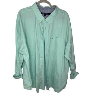 Tommy Hilfiger Mens Big Tall Button Down Shirt Aqua Mint Green Long Sleeve 3XL